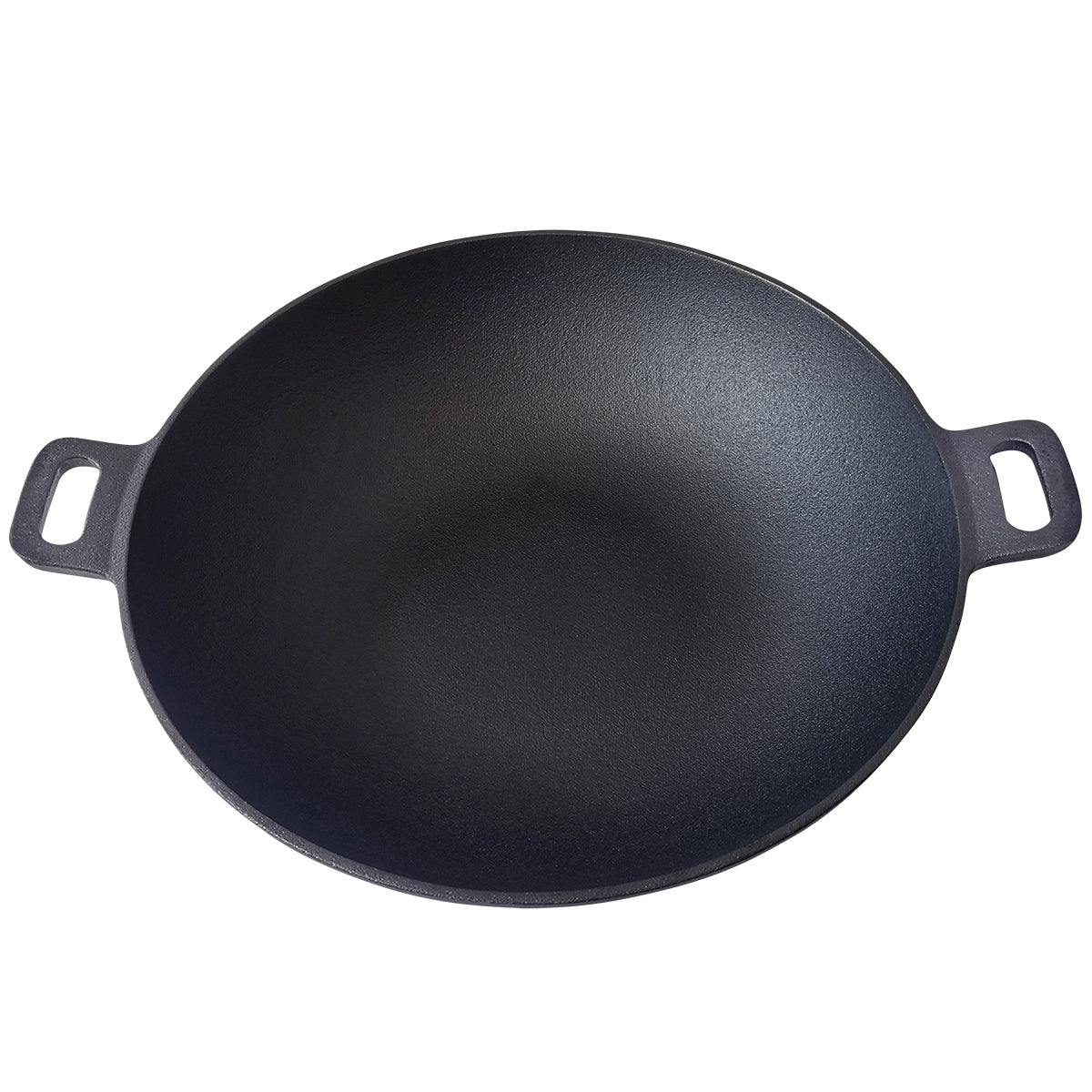 14" CAST IRON WOK W/ GLASS LID