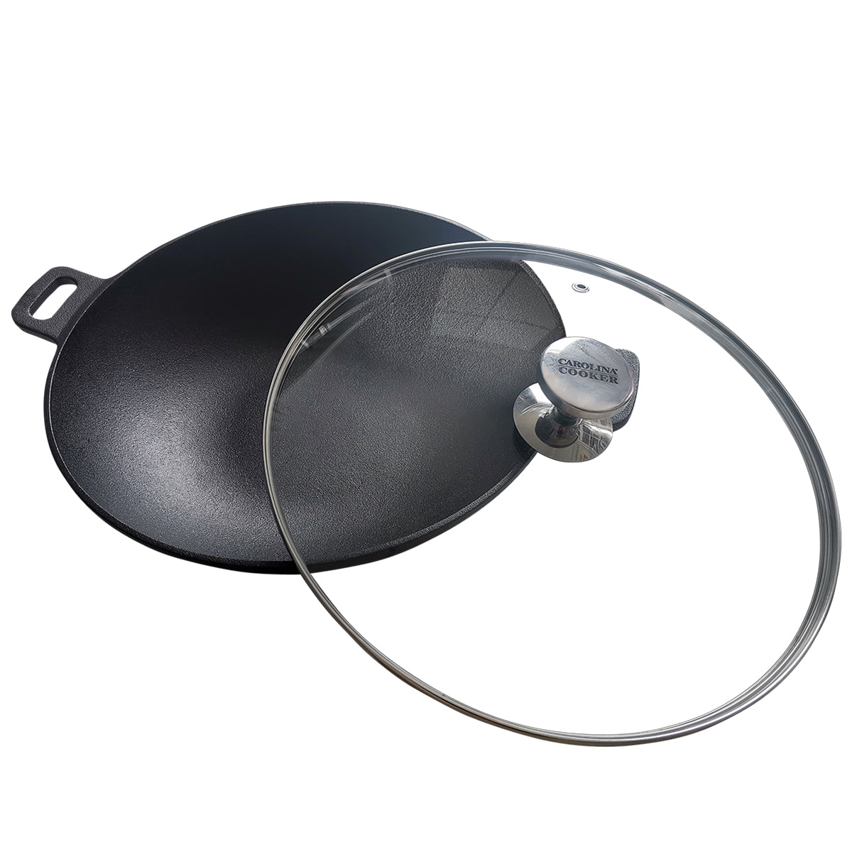 14" CAST IRON WOK W/ GLASS LID